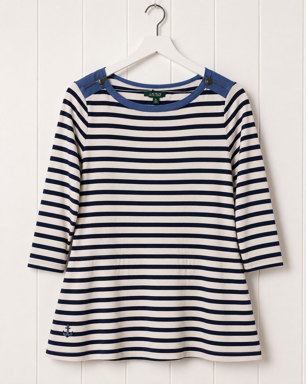 Lauren Jeans Co Ralph Lauren Stripe Tunic Top Women's 1X Navy Anchor Cotton